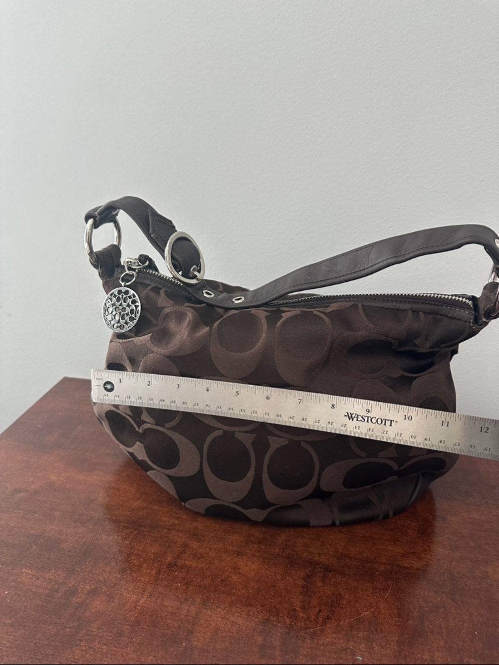 Coach Brown Signature Canvas Hobo with Silver Charm Accent - Picture 2 of 8